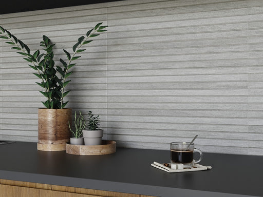 Jupiter Grey Slatted Wood Effect Matt Ceramic Wall Tile 310x610mm