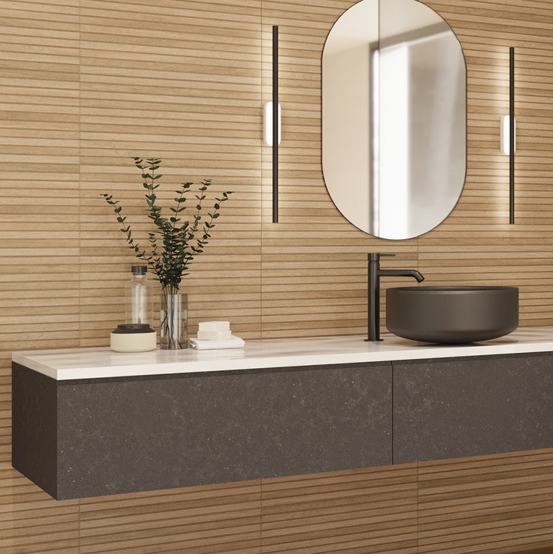 Jupiter Natural Slatted Wood Effect Matt Ceramic Wall Tile 310x610mm