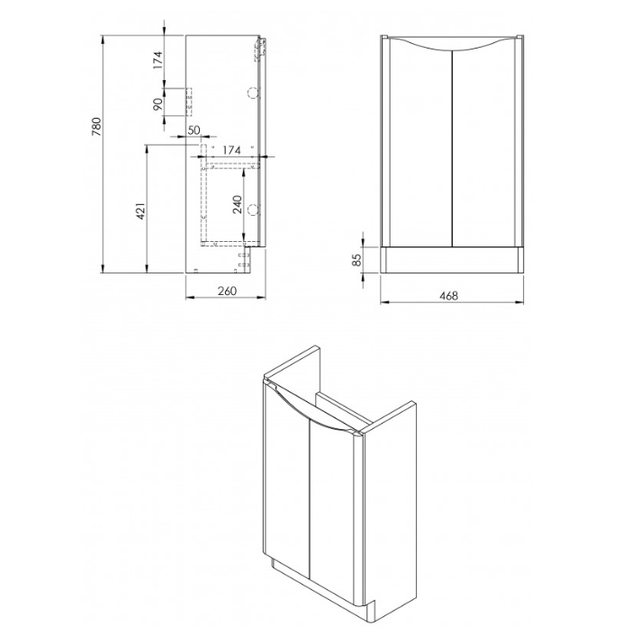 Kartell K-VIT Arc 500mm Floor Standing Cloakroom Unit in Matt Cashmere (dimensions)