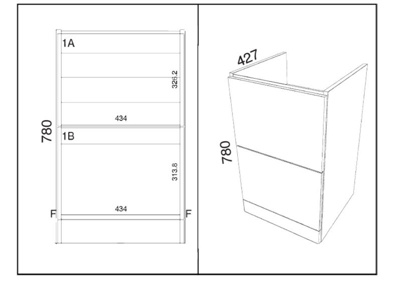 Kartell K-VIT Arc 500mm Floor Standing Vanity Unit in Matt Cashmere (dimensions)
