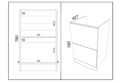 Kartell K-VIT Arc 500mm Floor Standing Vanity Unit in Matt Graphite (dimensions)