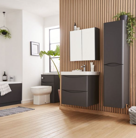 Kartell K-VIT Arc 500mm WC Unit in Matt Graphite (bathroom setting)