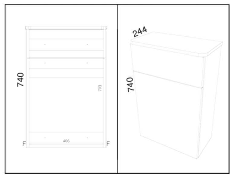 Kartell K-VIT Arc 500mm WC Unit in Matt Graphite (dimensions)