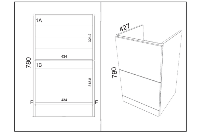 Kartell K-VIT Arc 600mm Floor Standing Vanity Unit in Matt Cashmere (dimensions)