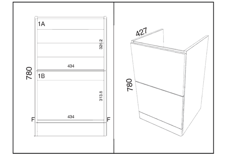 Kartell K-VIT Arc 600mm Floor Standing Vanity Unit in Matt Graphite (dimensions)