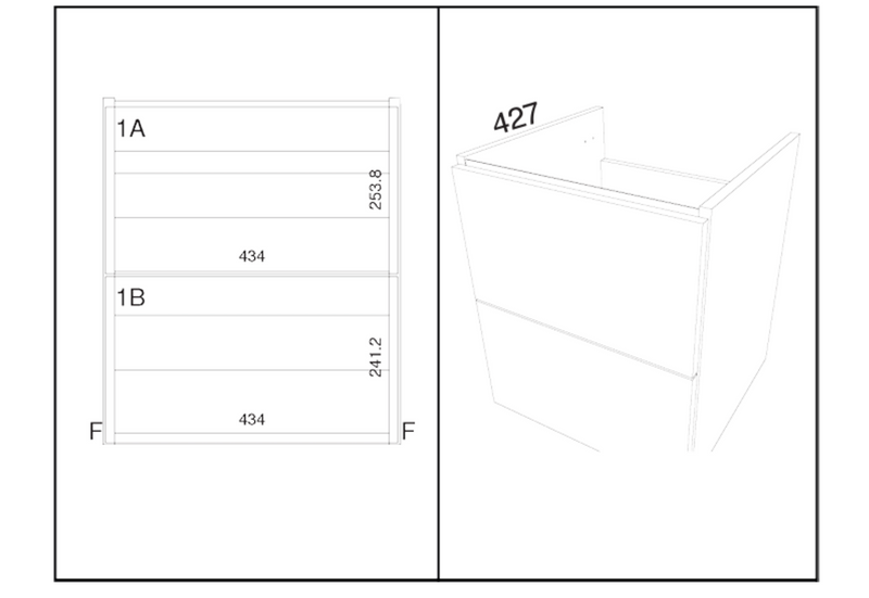 Kartell K-VIT Arc 600mm Wall Mounted Vanity Unit in Matt Graphite (dimensions)