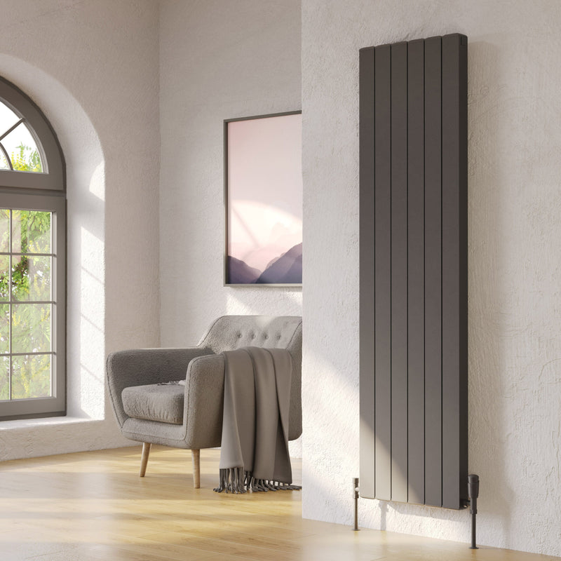 Kartell Edmonton vertical aluminium radiator shown in textured grey