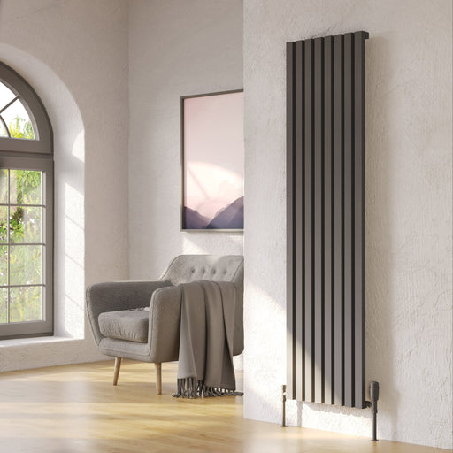 Kartell Hamilton double vertical aluminium radiator shown in textured grey