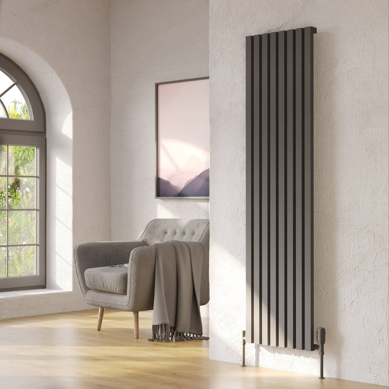 Kartell Hamilton single vertical aluminium radiator shown in textured grey