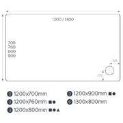 Kartell JT Fusion rectangular shower tray dimension drawing – 1200 x 800mm, 45mm height, corner waste position