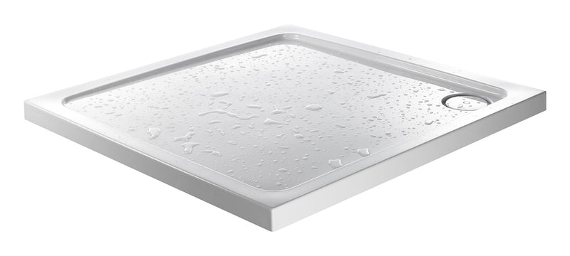 Kartell JT Fusion 45mm square shower tray in gloss white, installed in a modern shower enclosure