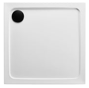 Kartell JT Fusion square shower tray, gloss white, overhead view showing 90mm waste