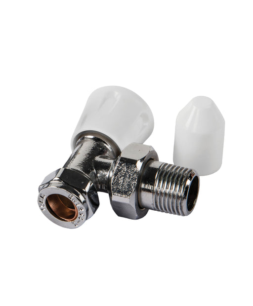 Kartell K-Rad angled lockshield radiator valve with drain-off cock in chrome