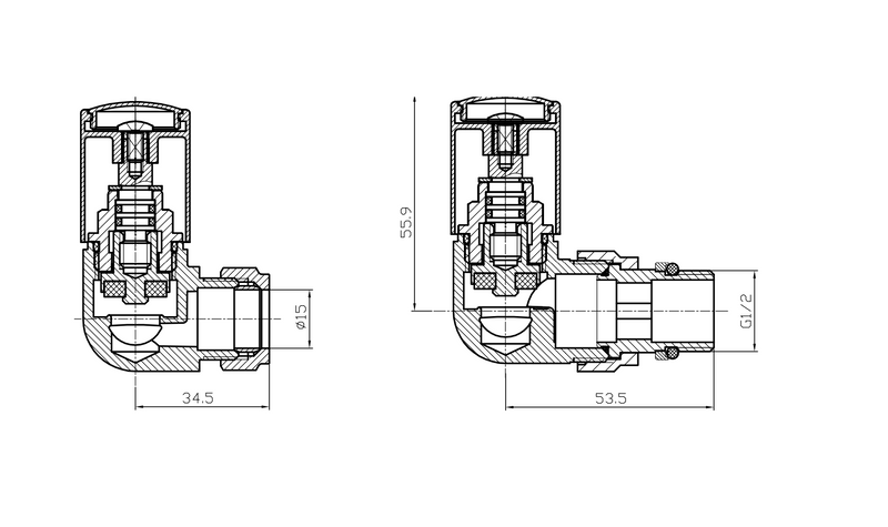 Kartell K-RAD Corner Radiator Valve 15mm Pair Anthracite - side profile