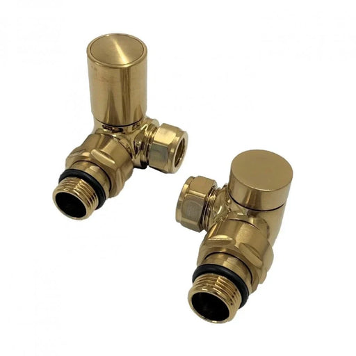 Kartell K-RAD Corner Radiator Valve 15mm Pair Brushed Brass