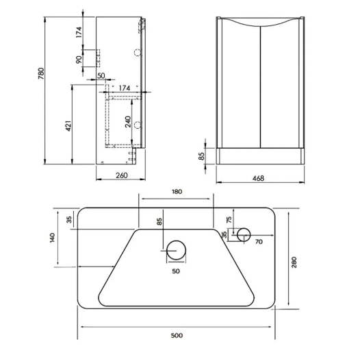 Kartell K-VIT Arc 500mm floor standing cloakroom unit in White Gloss (ARCLOAKFS-W) - dimensions diagram