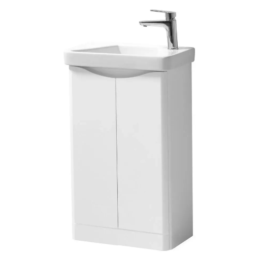 Kartell K-VIT Arc 500mm floor standing 2 door cloakroom unit and ceramic basin in White Gloss (ARCLOAKFS-W)