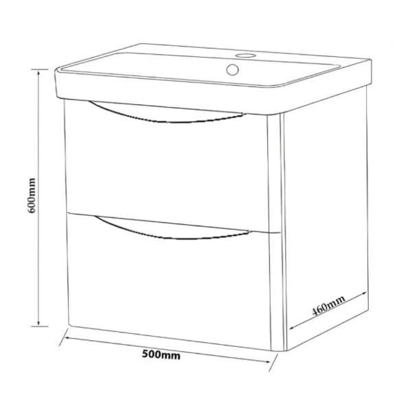 Kartell K-VIT Arc 500mm wall mounted 2 drawer unit in White Gloss (ARC500WM-W) - dimensions diagram