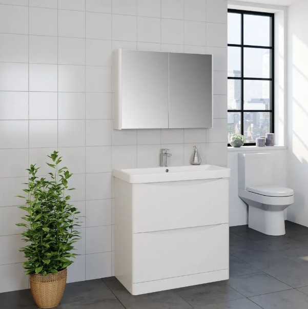 Kartell K-VIT Arc 600mm floor standing 2 drawer unit in White Gloss (ARC600FS-W) - bathroom setting