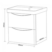 Kartell K-VIT Arc 600mm wall mounted 2 drawer unit in White Gloss (ARC600WM-W) - dimensions diagram