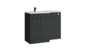 Kartell K-VIT Dove 1100mm L-shaped door unit furniture pack in matt anthracite with 600mm vanity unit, WC unit and L-shaped ceramic basin