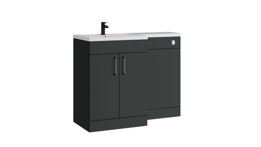 Kartell K-VIT Dove 1100mm L-shaped door unit furniture pack in matt anthracite with 600mm vanity unit, WC unit and L-shaped ceramic basin