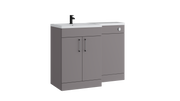 Kartell K-VIT Dove 1100mm L-shaped door unit furniture pack in slate grey with 600mm vanity unit, WC unit and L-shaped ceramic basin