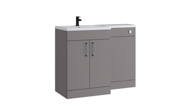 Kartell K-VIT Dove 1100mm L-shaped door unit furniture pack in slate grey with 600mm vanity unit, WC unit and L-shaped ceramic basin