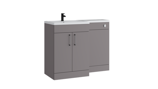 Kartell K-VIT Dove 1100mm L-shaped door unit furniture pack in slate grey with 600mm vanity unit, WC unit and L-shaped ceramic basin