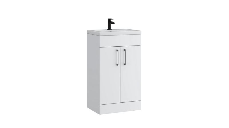 Kartell K-VIT Dove 500mm 2 door floor standing vanity unit with white ceramic basin in matt white (DOV500FSDO-SW)