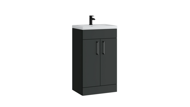 Kartell K-VIT Dove 500mm 2 door slimline floor standing vanity unit with white ceramic basin in matt anthracite (DOV500SL-MA)