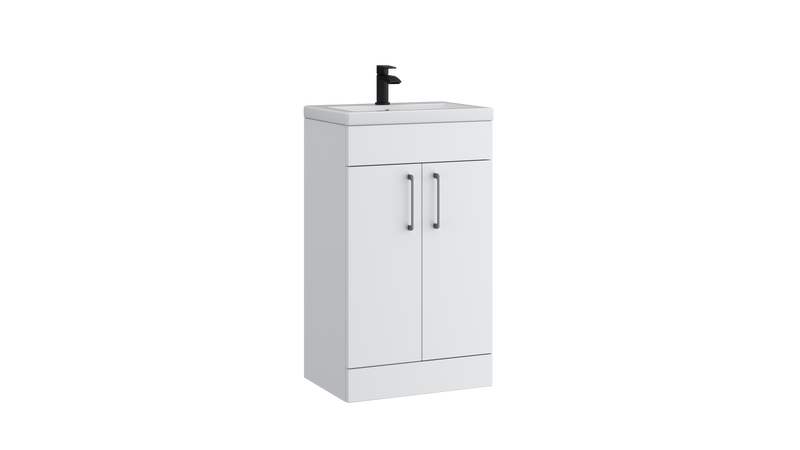 Kartell K-VIT Dove 500mm 2 door slimline floor standing vanity unit with white ceramic basin in matt white (DOV500SL-SW)