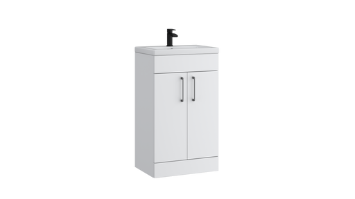 Kartell K-VIT Dove 500mm 2 door slimline floor standing vanity unit with white ceramic basin in matt white (DOV500SL-SW)