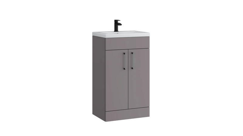 Kartell K-VIT Dove 500mm 2 door slimline floor standing vanity unit with white ceramic basin in slate grey (DOV500SL-SG)