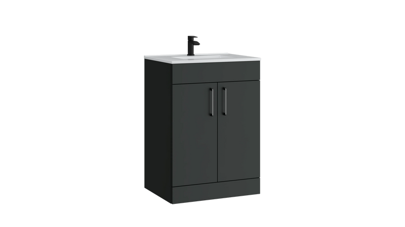 Kartell K-VIT Dove 600mm 2 door floor standing vanity unit with white ceramic basin in matt anthracite (DOV600FSDO-MA)