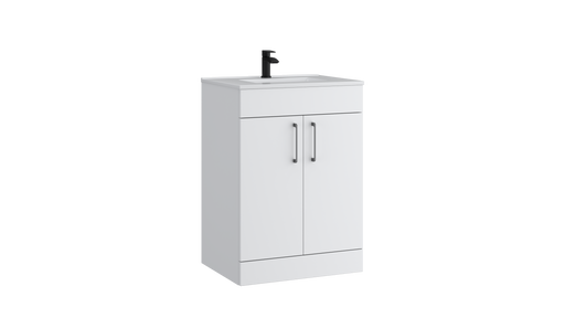 Kartell K-VIT Dove 600mm 2 door floor standing vanity unit with white ceramic basin in matt white (DOV600FSDO-SW)