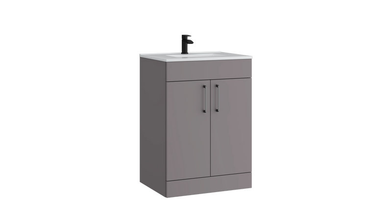 Kartell K-VIT Dove 600mm 2 door floor standing vanity unit with white ceramic basin in slate grey (DOV600FSDO-SG)