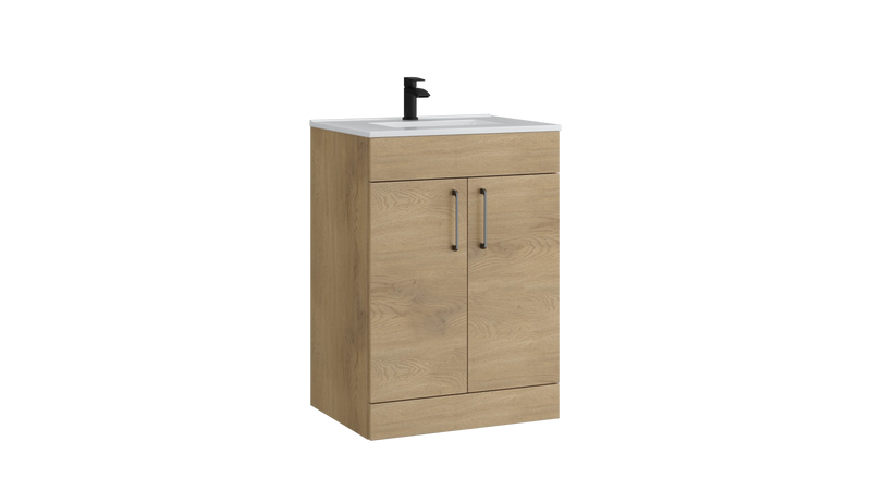 Kartell K-VIT Dove 600mm 2 door floor standing vanity unit with white ceramic basin in torro oak (DOV600FSDO-TO)
