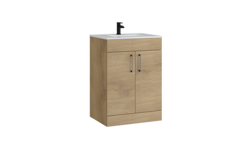 Kartell K-VIT Dove 600mm 2 door floor standing vanity unit with white ceramic basin in torro oak (DOV600FSDO-TO)