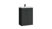 Kartell K-VIT Dove 600mm 2 door slimline floor standing vanity unit with white ceramic basin in matt anthracite (DOV600SL-MA)
