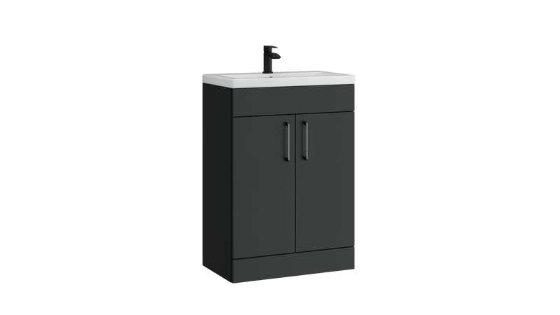 Kartell K-VIT Dove 600mm 2 door slimline floor standing vanity unit with white ceramic basin in matt anthracite (DOV600SL-MA)