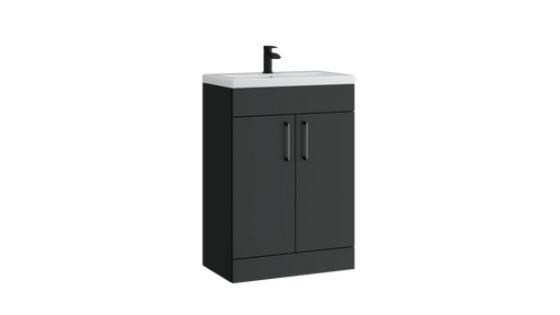 Kartell K-VIT Dove 600mm 2 door slimline floor standing vanity unit with white ceramic basin in matt anthracite (DOV600SL-MA)