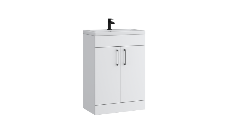 Kartell K-VIT Dove 600mm 2 door slimline floor standing vanity unit with white ceramic basin in matt white (DOV600SL-SW)
