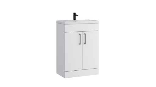 Kartell K-VIT Dove 600mm 2 door slimline floor standing vanity unit with white ceramic basin in matt white (DOV600SL-SW)