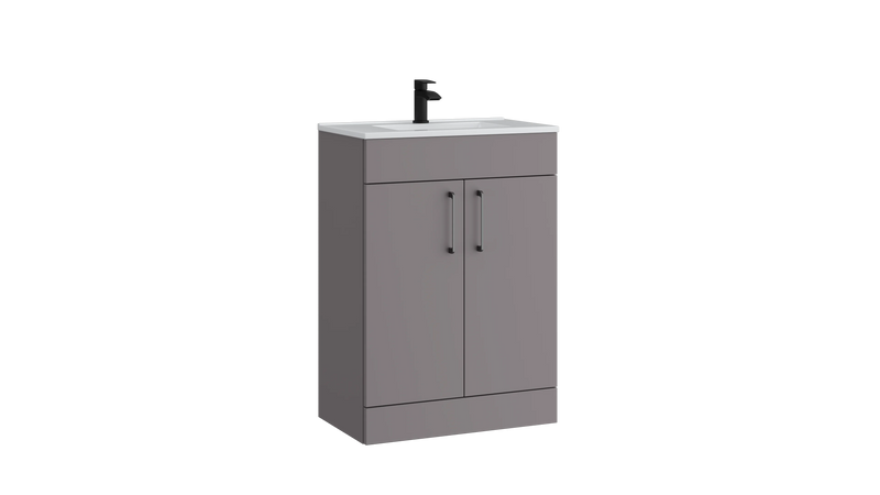 Kartell K-VIT Dove 600mm 2 door slimline floor standing vanity unit with white ceramic basin in slate grey (DOV600SL-SG)