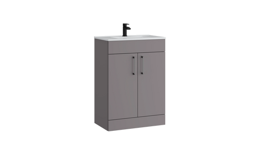 Kartell K-VIT Dove 600mm 2 door slimline floor standing vanity unit with white ceramic basin in slate grey (DOV600SL-SG)