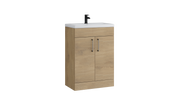 Kartell K-VIT Dove 600mm 2 door slimline floor standing vanity unit with white ceramic basin in torro oak (DOV600SL-TO)