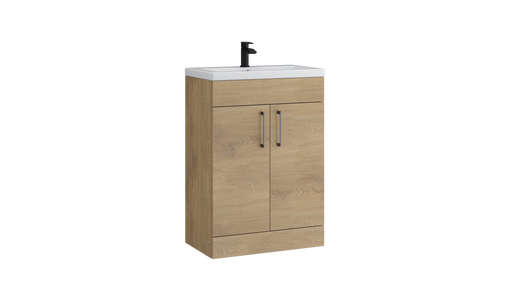 Kartell K-VIT Dove 600mm 2 door slimline floor standing vanity unit with white ceramic basin in torro oak (DOV600SL-TO)