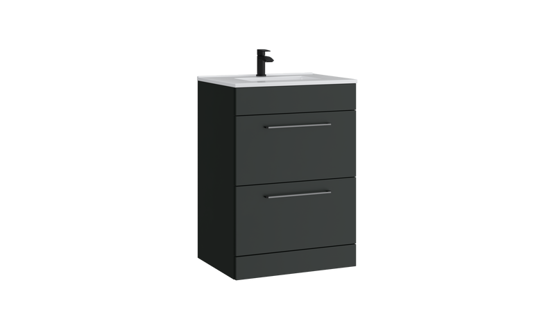 Kartell K-VIT Dove 600mm 2 drawer floor standing vanity unit with white ceramic basin in matt anthracite (DOV600FSDR-MA)