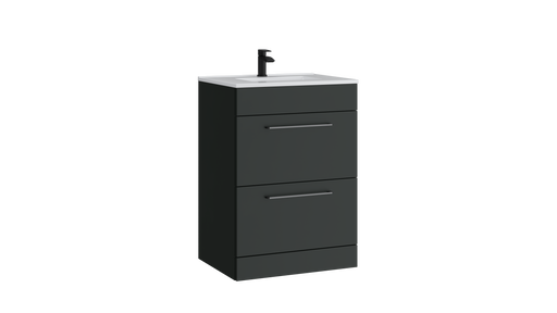 Kartell K-VIT Dove 600mm 2 drawer floor standing vanity unit with white ceramic basin in matt anthracite (DOV600FSDR-MA)